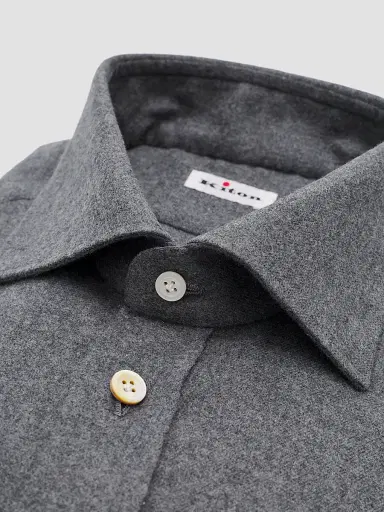 Kiton Men's Brushed Cotton Flannel Dress Shirt - Grey | Thumbnail 2 Kiton Men's Brushed Cotton Flannel Dress Shirt - Grey | Thumbnail 2