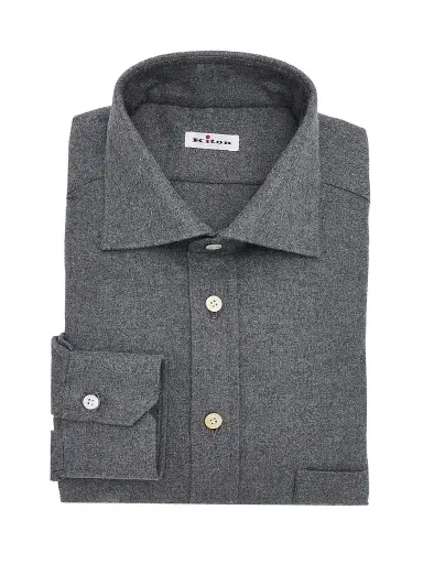 Kiton Men's Brushed Cotton Flannel Dress Shirt - Grey | Thumbnail 1 Kiton Men's Brushed Cotton Flannel Dress Shirt - Grey | Thumbnail 1
