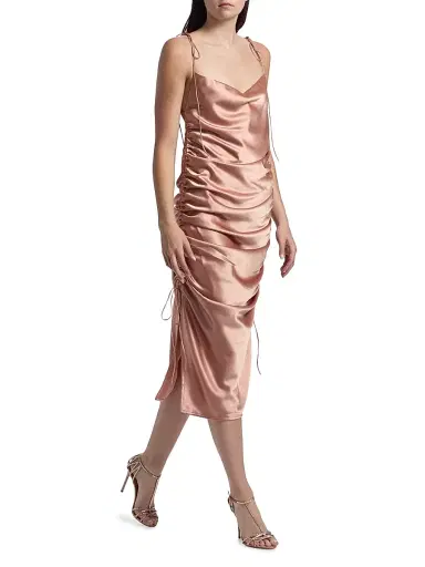 Galvan London Women's Yasmine Satin Side-Ruched Midi-Dress - Rosetta | Thumbnail 2 Galvan London Women's Yasmine Satin Side-Ruched Midi-Dress - Rosetta | Thumbnail 2
