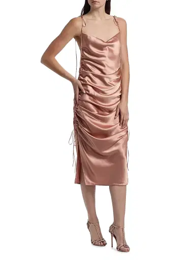 Galvan London Women's Yasmine Satin Side-Ruched Midi-Dress - Rosetta | Thumbnail 3 Galvan London Women's Yasmine Satin Side-Ruched Midi-Dress - Rosetta | Thumbnail 3