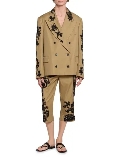 Dries Van Noten Women's Bosea Embroidered Twill Double-Breasted Jacket | Thumbnail 2 Dries Van Noten Women's Bosea Embroidered Twill Double-Breasted Jacket | Thumbnail 2