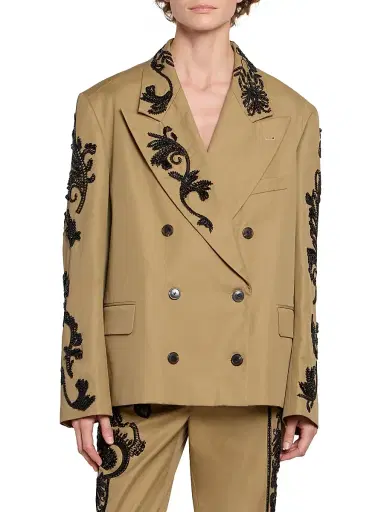 Dries Van Noten Women's Bosea Embroidered Twill Double-Breasted Jacket | Thumbnail 3 Dries Van Noten Women's Bosea Embroidered Twill Double-Breasted Jacket | Thumbnail 3
