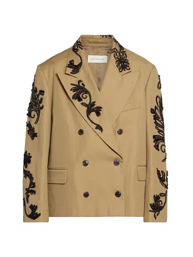 Dries Van Noten Women's Bosea Embroidered Twill Double-Breasted Jacket | Thumbnail 1 Dries Van Noten Women's Bosea Embroidered Twill Double-Breasted Jacket | Thumbnail 1