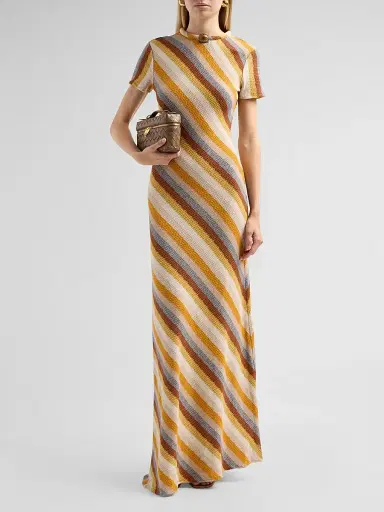 Silvia Tcherassi Women's Allie Beaded-Collar Metallic Striped Knit Maxi Dress - Multi Color Stripes - Size Small | Thumbnail 2 Silvia Tcherassi Women's Allie Beaded-Collar Metallic Striped Knit Maxi Dress - Multi Color Stripes - Size Small | Thumbnail 2