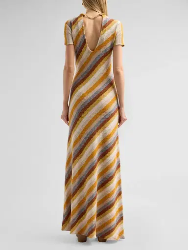 Silvia Tcherassi Women's Allie Beaded-Collar Metallic Striped Knit Maxi Dress - Multi Color Stripes - Size Small | Thumbnail 3 Silvia Tcherassi Women's Allie Beaded-Collar Metallic Striped Knit Maxi Dress - Multi Color Stripes - Size Small | Thumbnail 3