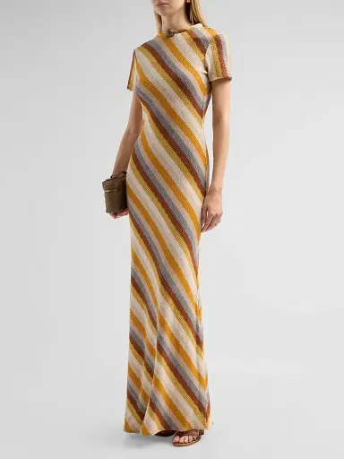 Silvia Tcherassi Women's Allie Beaded-Collar Metallic Striped Knit Maxi Dress - Multi Color Stripes - Size Small | Thumbnail 4 Silvia Tcherassi Women's Allie Beaded-Collar Metallic Striped Knit Maxi Dress - Multi Color Stripes - Size Small | Thumbnail 4
