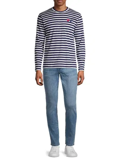 Comme des Garçons PLAY Men's Two Hearts Cotton T-Shirt - Navy | Thumbnail 2 Comme des Garçons PLAY Men's Two Hearts Cotton T-Shirt - Navy | Thumbnail 2