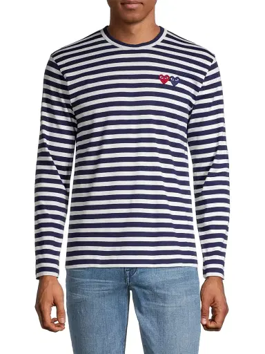Comme des Garçons PLAY Men's Two Hearts Cotton T-Shirt - Navy | Thumbnail 3 Comme des Garçons PLAY Men's Two Hearts Cotton T-Shirt - Navy | Thumbnail 3