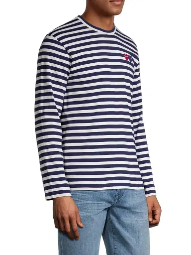 Comme des Garçons PLAY Men's Two Hearts Cotton T-Shirt - Navy | Thumbnail 4 Comme des Garçons PLAY Men's Two Hearts Cotton T-Shirt - Navy | Thumbnail 4
