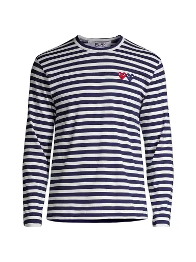 Comme des Garçons PLAY Men's Two Hearts Cotton T-Shirt - Navy | Thumbnail 1 Comme des Garçons PLAY Men's Two Hearts Cotton T-Shirt - Navy | Thumbnail 1