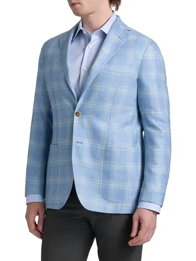 Sartorio Napoli Men's Plaid Wool-Blend Sport Coat - Light Blue - Size 40 | Thumbnail 4 Sartorio Napoli Men's Plaid Wool-Blend Sport Coat - Light Blue - Size 40 | Thumbnail 4
