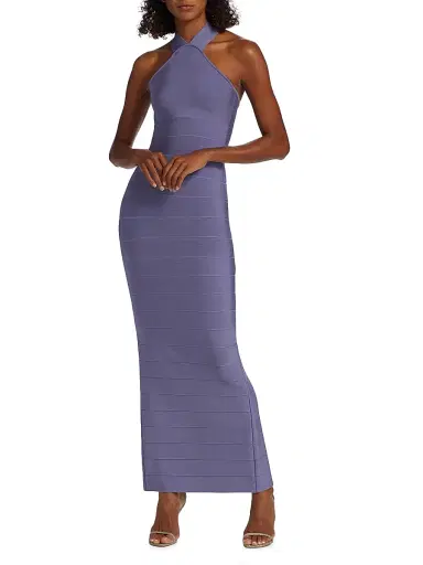 Hervé Léger Women's Icon Halter Cross Back Gown - Haze | Thumbnail 3 Hervé Léger Women's Icon Halter Cross Back Gown - Haze | Thumbnail 3