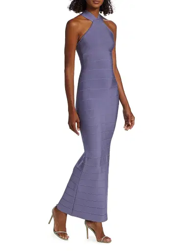 Hervé Léger Women's Icon Halter Cross Back Gown - Haze | Thumbnail 4 Hervé Léger Women's Icon Halter Cross Back Gown - Haze | Thumbnail 4
