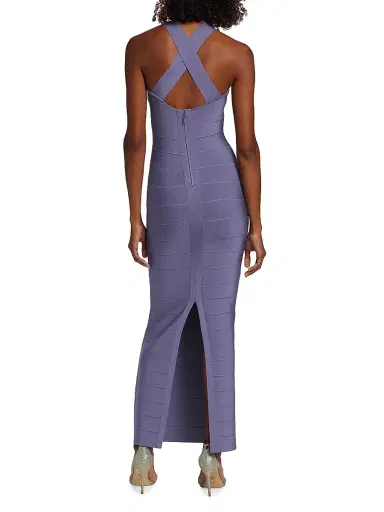 Hervé Léger Women's Icon Halter Cross Back Gown - Haze | Thumbnail 5 Hervé Léger Women's Icon Halter Cross Back Gown - Haze | Thumbnail 5