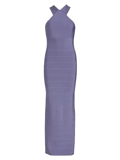 Hervé Léger Women's Icon Halter Cross Back Gown - Haze | Thumbnail 1 Hervé Léger Women's Icon Halter Cross Back Gown - Haze | Thumbnail 1