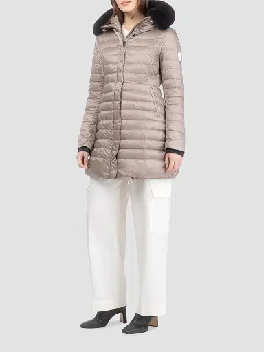 Gorski Women's Apres-Ski Jacket with Detachable Toscana Lamb Hood Trim - Stone - Size Medium | Thumbnail 2 Gorski Women's Apres-Ski Jacket with Detachable Toscana Lamb Hood Trim - Stone - Size Medium | Thumbnail 2