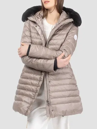 Gorski Women's Apres-Ski Jacket with Detachable Toscana Lamb Hood Trim - Stone - Size Medium | Thumbnail 3 Gorski Women's Apres-Ski Jacket with Detachable Toscana Lamb Hood Trim - Stone - Size Medium | Thumbnail 3