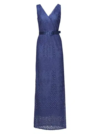 Kay Unger Women's Hendrix Belted Lace Column Gown - Midnight | Thumbnail 1 Kay Unger Women's Hendrix Belted Lace Column Gown - Midnight | Thumbnail 1