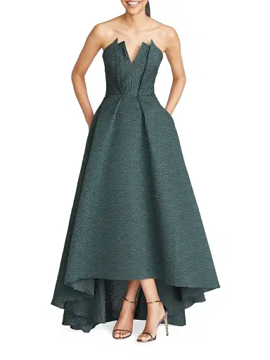 Theia Women's Imogen Strapless High-Low Jacquard Gown - Pine | Thumbnail 2 Theia Women's Imogen Strapless High-Low Jacquard Gown - Pine | Thumbnail 2