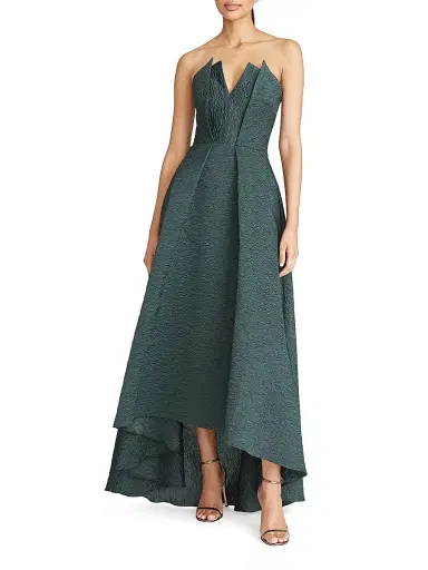 Theia Women's Imogen Strapless High-Low Jacquard Gown - Pine | Thumbnail 3 Theia Women's Imogen Strapless High-Low Jacquard Gown - Pine | Thumbnail 3