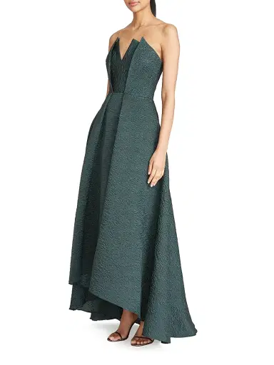 Theia Women's Imogen Strapless High-Low Jacquard Gown - Pine | Thumbnail 4 Theia Women's Imogen Strapless High-Low Jacquard Gown - Pine | Thumbnail 4