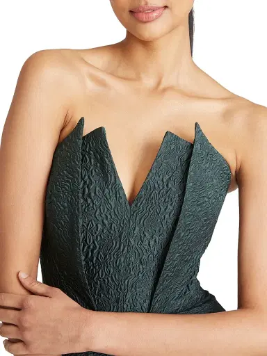Theia Women's Imogen Strapless High-Low Jacquard Gown - Pine | Thumbnail 6 Theia Women's Imogen Strapless High-Low Jacquard Gown - Pine | Thumbnail 6