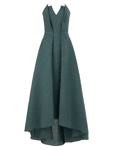 Theia Women's Imogen Strapless High-Low Jacquard Gown - Pine | Thumbnail 1 Theia Women's Imogen Strapless High-Low Jacquard Gown - Pine | Thumbnail 1