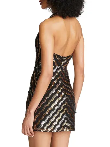 Halston Women's Nidya Sequined Halterneck Minidress - Gold And Sliver - Size 14 | Thumbnail 5 Halston Women's Nidya Sequined Halterneck Minidress - Gold And Sliver - Size 14 | Thumbnail 5