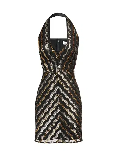 Halston Women's Nidya Sequined Halterneck Minidress - Gold And Sliver - Size 14 | Thumbnail 1 Halston Women's Nidya Sequined Halterneck Minidress - Gold And Sliver - Size 14 | Thumbnail 1