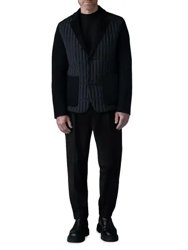 Mackage Men's John Mixed-Media Vertical Quilted Blazer - Black | Thumbnail 2 Mackage Men's John Mixed-Media Vertical Quilted Blazer - Black | Thumbnail 2