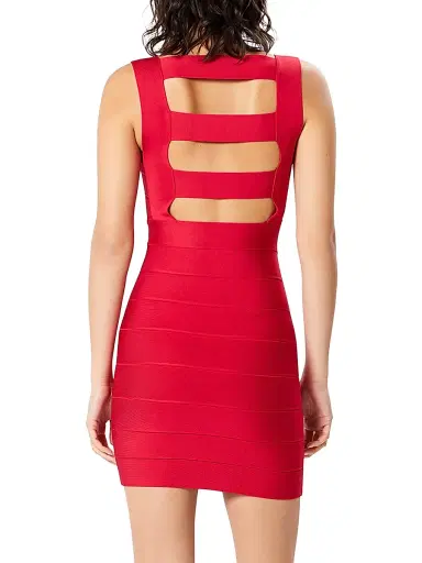 Hervé Léger Women's Icon Squareneck Cutout Back Minidress - Rio Red | Thumbnail 4 Hervé Léger Women's Icon Squareneck Cutout Back Minidress - Rio Red | Thumbnail 4