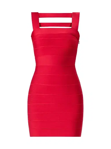 Hervé Léger Women's Icon Squareneck Cutout Back Minidress - Rio Red | Thumbnail 1 Hervé Léger Women's Icon Squareneck Cutout Back Minidress - Rio Red | Thumbnail 1