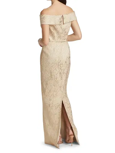 Teri Jon by Rickie Freeman Women's Off-the-Shoulder Metallic Jacquard Gown - Gold | Thumbnail 5 Teri Jon by Rickie Freeman Women's Off-the-Shoulder Metallic Jacquard Gown - Gold | Thumbnail 5
