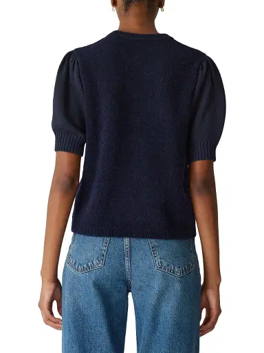 REBECCA TAYLOR Women's Lady Bouclé Short Puff Sleeve Sweater - Dark Navy | Thumbnail 4 REBECCA TAYLOR Women's Lady Bouclé Short Puff Sleeve Sweater - Dark Navy | Thumbnail 4