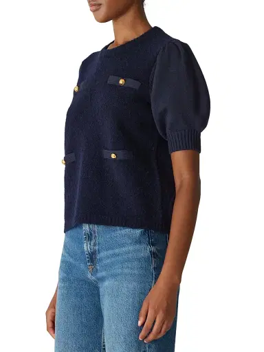 REBECCA TAYLOR Women's Lady Bouclé Short Puff Sleeve Sweater - Dark Navy | Thumbnail 5 REBECCA TAYLOR Women's Lady Bouclé Short Puff Sleeve Sweater - Dark Navy | Thumbnail 5