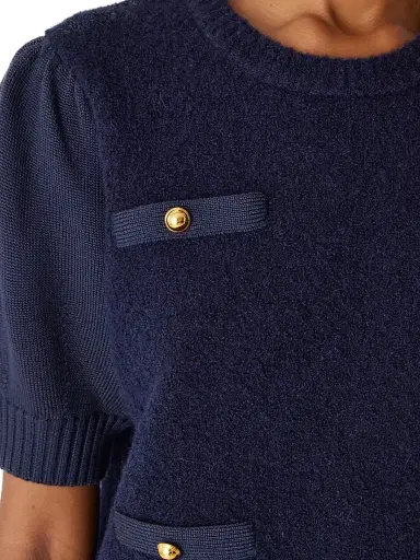 REBECCA TAYLOR Women's Lady Bouclé Short Puff Sleeve Sweater - Dark Navy | Thumbnail 6 REBECCA TAYLOR Women's Lady Bouclé Short Puff Sleeve Sweater - Dark Navy | Thumbnail 6