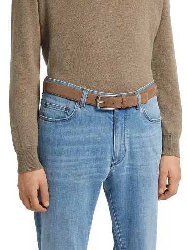 Zegna Men's Suede Belt - Beige | Thumbnail 3 Zegna Men's Suede Belt - Beige | Thumbnail 3