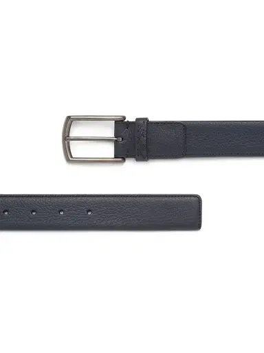ZEGNA Men's Leather Belt with Triple Stitch Buckle - Navy Blue | Thumbnail 3 ZEGNA Men's Leather Belt with Triple Stitch Buckle - Navy Blue | Thumbnail 3