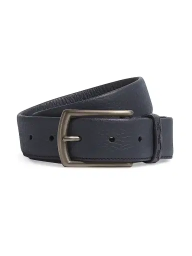 ZEGNA Men's Leather Belt with Triple Stitch Buckle - Navy Blue | Thumbnail 1 ZEGNA Men's Leather Belt with Triple Stitch Buckle - Navy Blue | Thumbnail 1