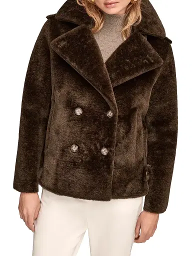Donna Karan New York Women's Faux-Fur Double-Breasted Coat - Chocolate | Thumbnail 2 Donna Karan New York Women's Faux-Fur Double-Breasted Coat - Chocolate | Thumbnail 2