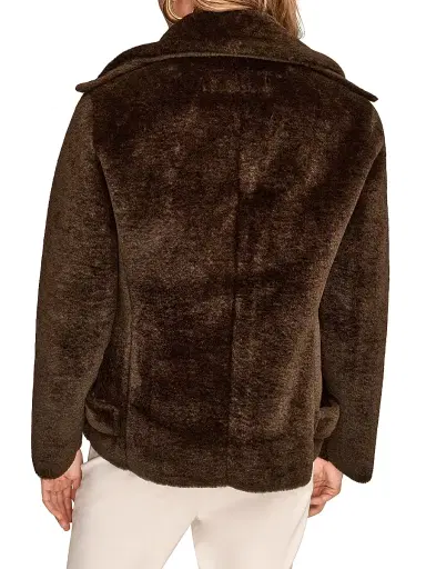 Donna Karan New York Women's Faux-Fur Double-Breasted Coat - Chocolate | Thumbnail 4 Donna Karan New York Women's Faux-Fur Double-Breasted Coat - Chocolate | Thumbnail 4