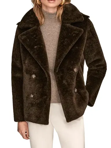 Donna Karan New York Women's Faux-Fur Double-Breasted Coat - Chocolate | Thumbnail 5 Donna Karan New York Women's Faux-Fur Double-Breasted Coat - Chocolate | Thumbnail 5