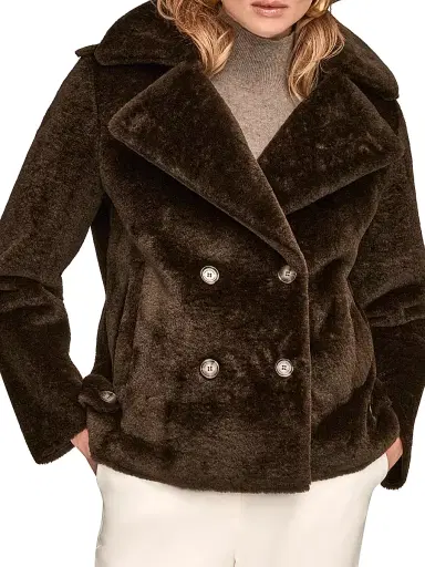 Donna Karan New York Women's Faux-Fur Double-Breasted Coat - Chocolate | Thumbnail 6 Donna Karan New York Women's Faux-Fur Double-Breasted Coat - Chocolate | Thumbnail 6
