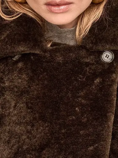 Donna Karan New York Women's Faux-Fur Double-Breasted Coat - Chocolate | Thumbnail 7 Donna Karan New York Women's Faux-Fur Double-Breasted Coat - Chocolate | Thumbnail 7