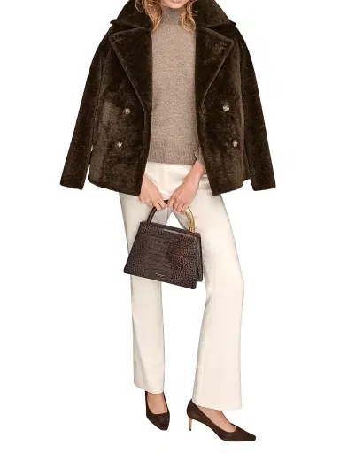 Donna Karan New York Women's Faux-Fur Double-Breasted Coat - Chocolate | Thumbnail 1 Donna Karan New York Women's Faux-Fur Double-Breasted Coat - Chocolate | Thumbnail 1