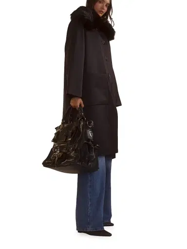 Cynthia Rowley Women's Faux-Fur Collar Satin Coat - Black | Thumbnail 2 Cynthia Rowley Women's Faux-Fur Collar Satin Coat - Black | Thumbnail 2
