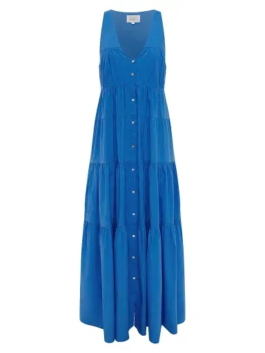 Bird & Knoll Women's Poet Tiered Maxi Dress - French Blue | Thumbnail 1 Bird & Knoll Women's Poet Tiered Maxi Dress - French Blue | Thumbnail 1