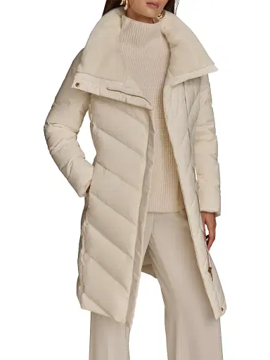 Donna Karan New York Women's Chevron Quilted Down Coat - Cream - Size XS | Thumbnail 4 Donna Karan New York Women's Chevron Quilted Down Coat - Cream - Size XS | Thumbnail 4