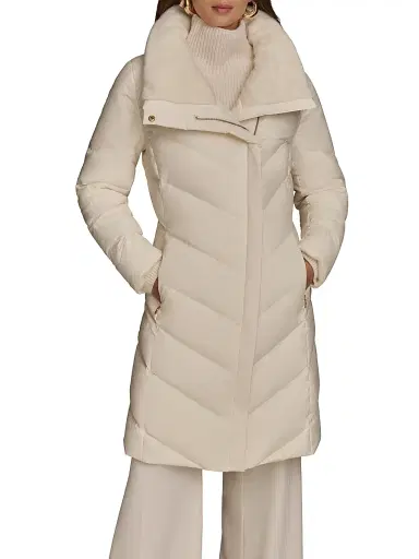 Donna Karan New York Women's Chevron Quilted Down Coat - Cream - Size XS | Thumbnail 5 Donna Karan New York Women's Chevron Quilted Down Coat - Cream - Size XS | Thumbnail 5