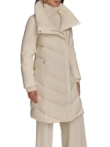 Donna Karan New York Women's Chevron Quilted Down Coat - Cream - Size XS | Thumbnail 8 Donna Karan New York Women's Chevron Quilted Down Coat - Cream - Size XS | Thumbnail 8